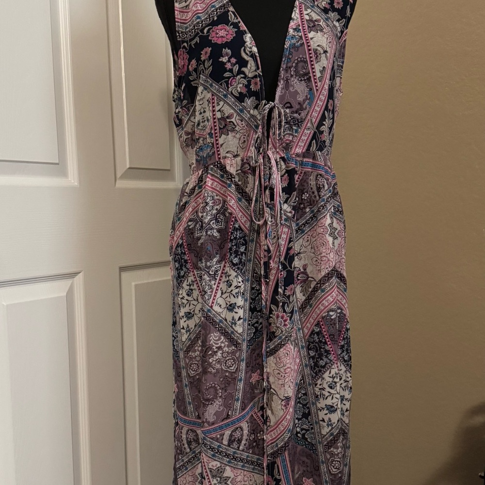 iris Paisley Patchwork Tie-Waist vest top- Pink, Navy, Cream